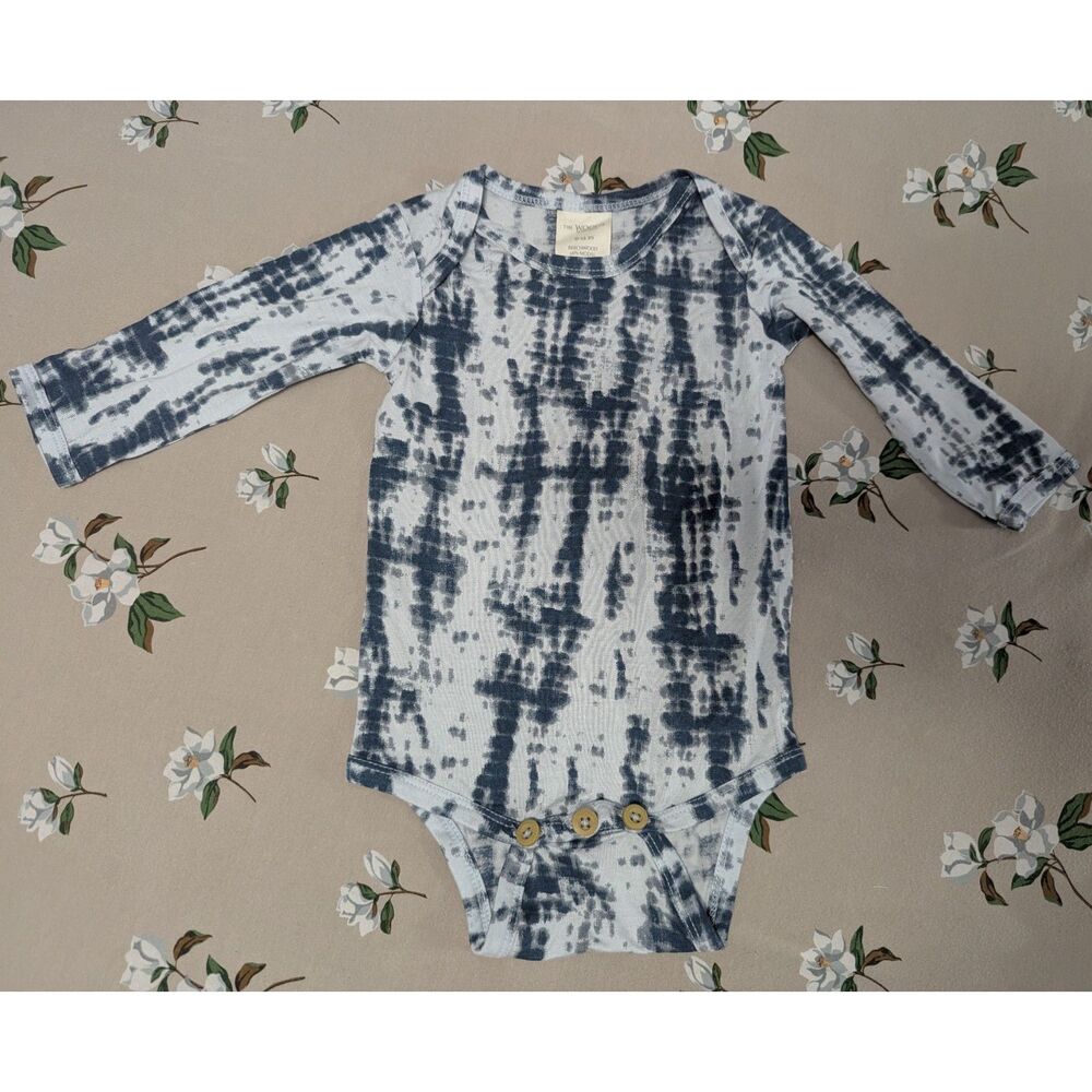 NWOT Kate Quinn The Woods Blue Shibori LS Bodysuit size 6-12 Months
